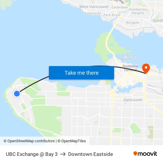 UBC Exchange @ Bay 3 to Downtown Eastside map