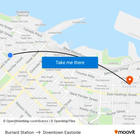 Burrard Station to Downtown Eastside map