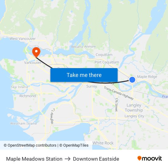 Maple Meadows Station to Downtown Eastside map