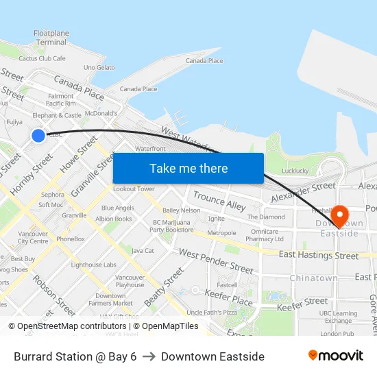 Burrard Station @ Bay 6 to Downtown Eastside map