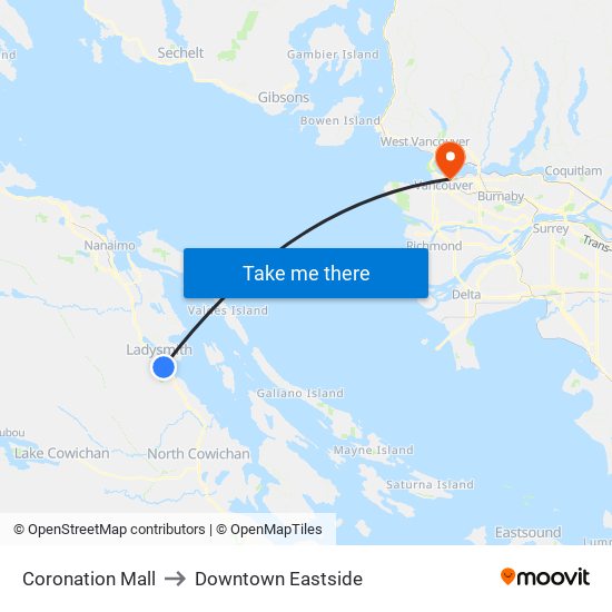 Coronation Mall to Downtown Eastside map