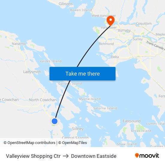 Valleyview Shopping Ctr to Downtown Eastside map