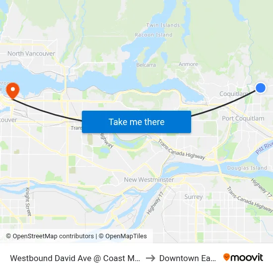 Westbound David Ave @ Coast Meridian Rd to Downtown Eastside map