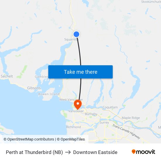 Perth at Thunderbird to Downtown Eastside map