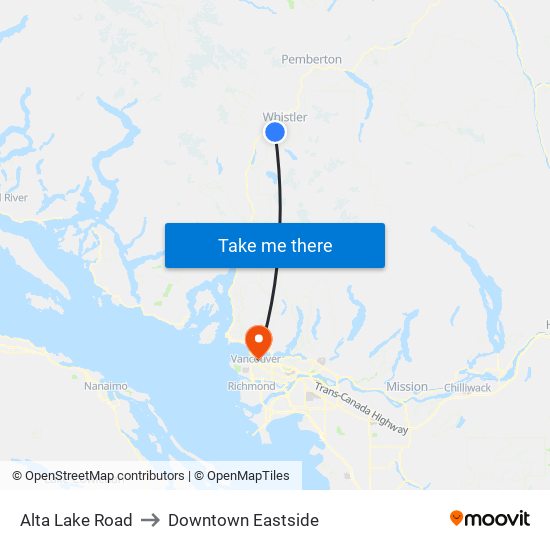 Alta Lake Road to Downtown Eastside map