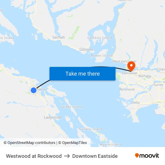 Westwood at Rockwood to Downtown Eastside map