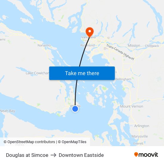 Douglas at Simcoe to Downtown Eastside map