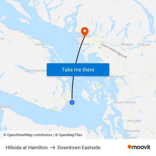 Hillside at Hamilton to Downtown Eastside map