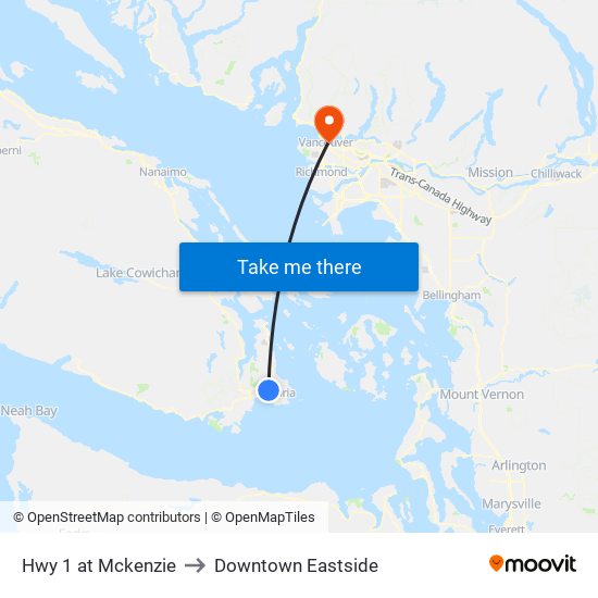 Hwy 1 at Mckenzie to Downtown Eastside map