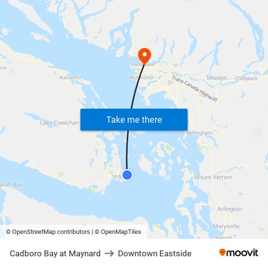 Cadboro Bay at Maynard to Downtown Eastside map