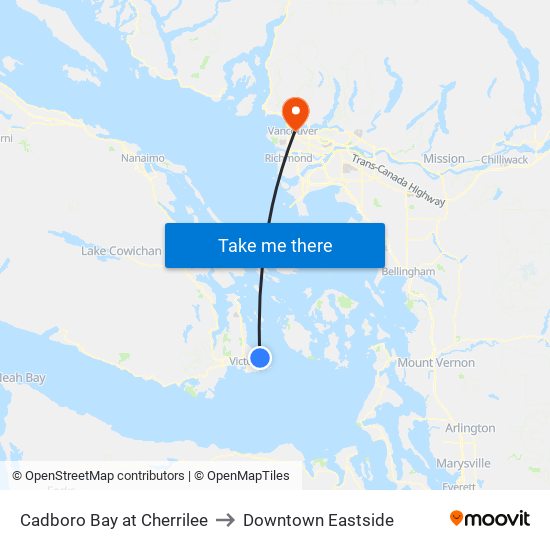 Cadboro Bay at Cherrilee to Downtown Eastside map