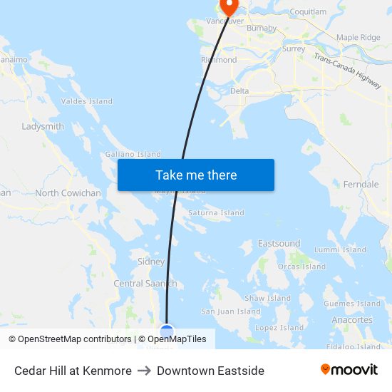 Cedar Hill at Kenmore to Downtown Eastside map