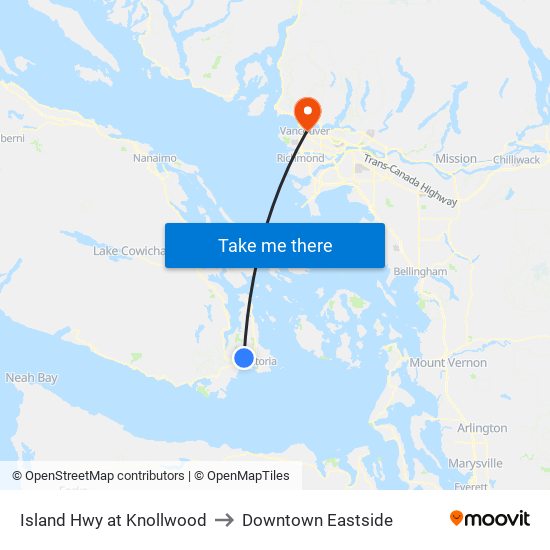 Island Hwy at Knollwood to Downtown Eastside map