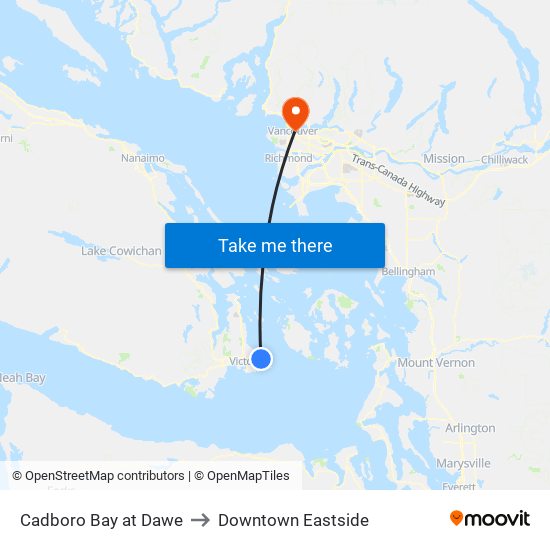 Cadboro Bay at Dawe to Downtown Eastside map