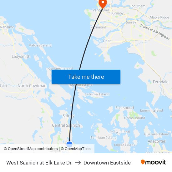 West Saanich at Elk Lake Dr. to Downtown Eastside map