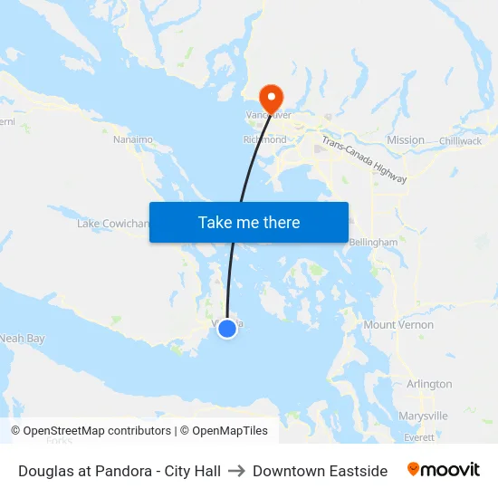 Douglas at Pandora - City Hall to Downtown Eastside map
