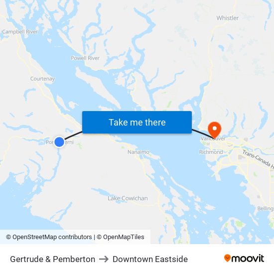 Gertrude & Pemberton to Downtown Eastside map