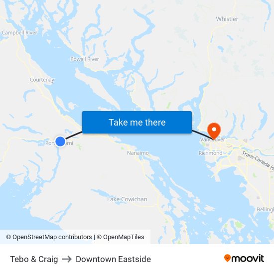 Tebo & Craig to Downtown Eastside map