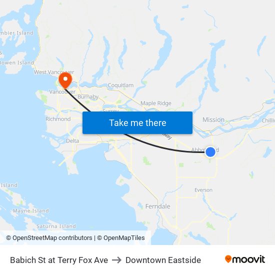 Babich St at Terry Fox Ave to Downtown Eastside map