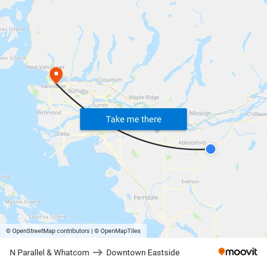 N Parallel Rd at Whatcom Rd to Downtown Eastside map