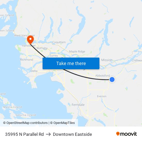 35900 Blk N Parallel Rd to Downtown Eastside map