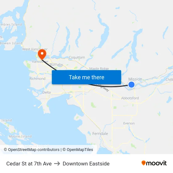 Cedar St at 7th Ave to Downtown Eastside map