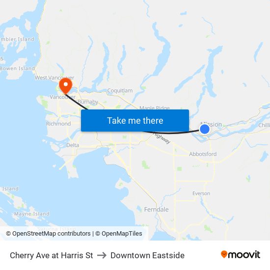 Cherry Ave at Harris St to Downtown Eastside map