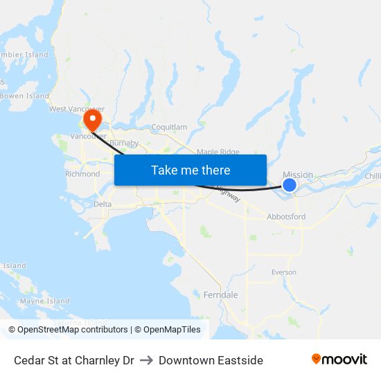 Cedar & Charnley to Downtown Eastside map