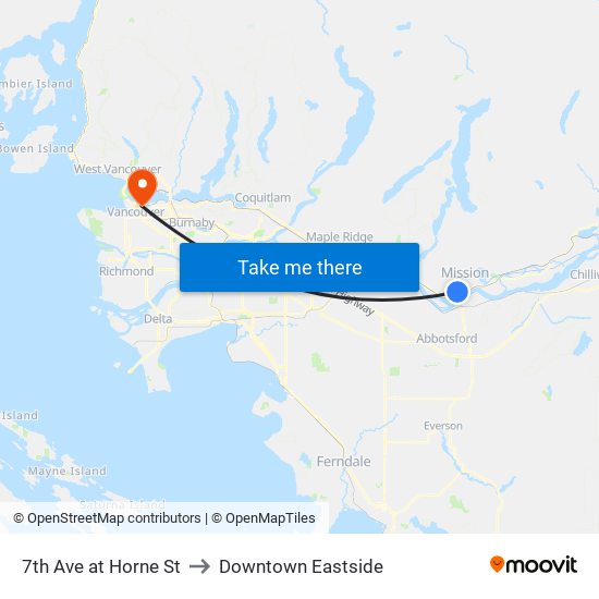 7 Av & Horne to Downtown Eastside map