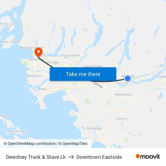 Dewdney Trunk & Stave Lk to Downtown Eastside map
