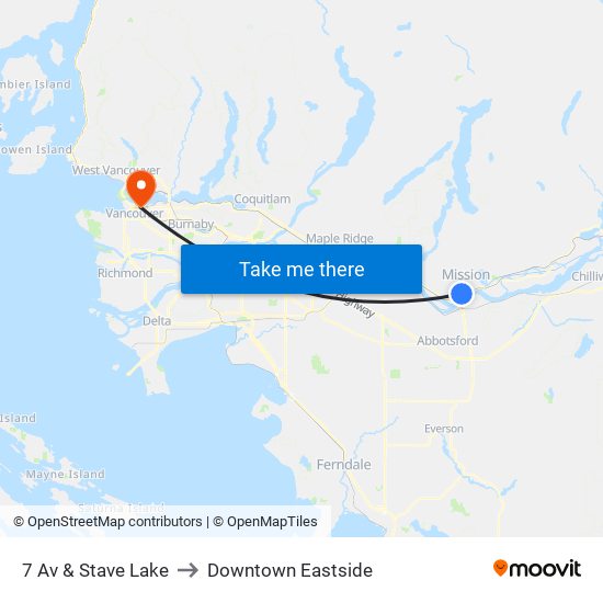 7 Av & Stave Lake to Downtown Eastside map