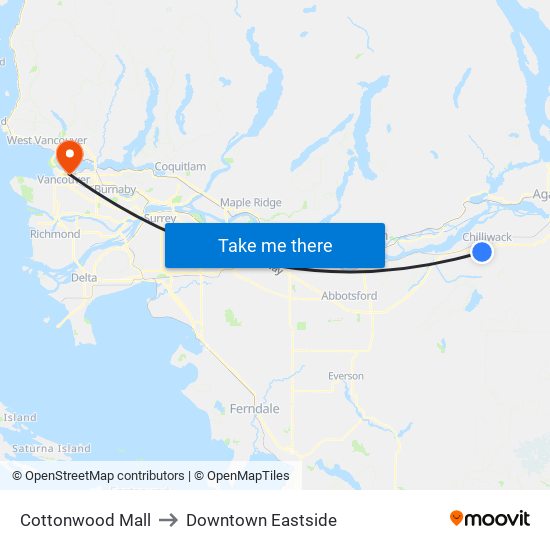 Cottonwood Mall to Downtown Eastside map