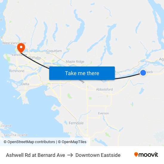 Ashwell Rd at Bernard Ave to Downtown Eastside map