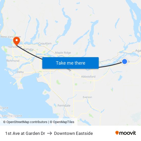 1st Ave at Garden Dr to Downtown Eastside map