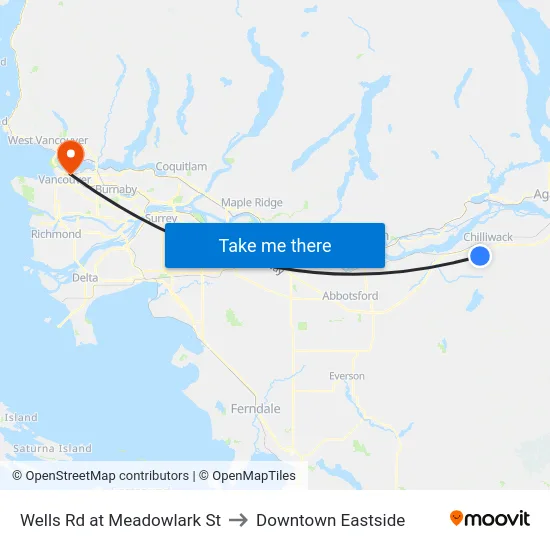 Wells Rd at Meadowlark St to Downtown Eastside map