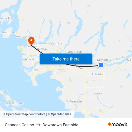 Chances Casino to Downtown Eastside map