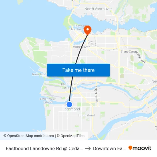 Eastbound Lansdowne Rd @ Cedarbridge Way to Downtown Eastside map