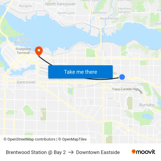 Brentwood Station @ Bay 2 to Downtown Eastside map