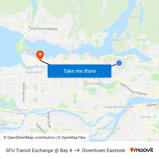SFU Transit Exchange @ Bay 4 to Downtown Eastside map