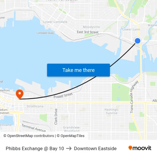 Phibbs Exchange @ Bay 10 to Downtown Eastside map