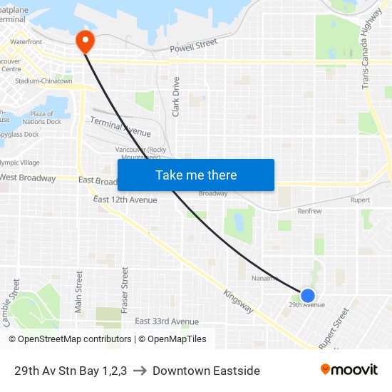 29th Av Stn Bay 1,2,3 to Downtown Eastside map