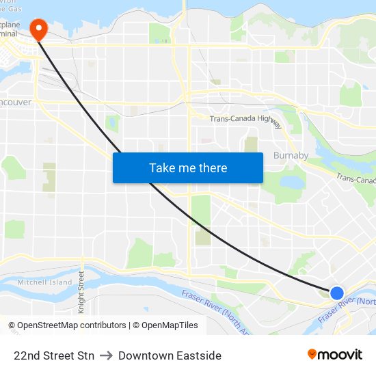 22nd Street Stn to Downtown Eastside map
