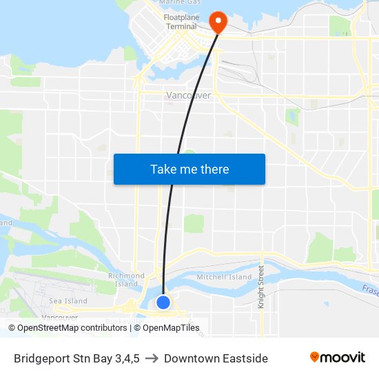 Bridgeport Stn Bay 3,4,5 to Downtown Eastside map