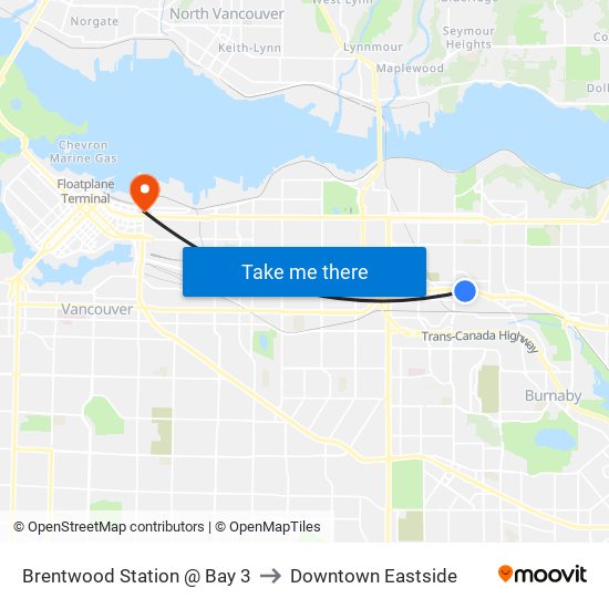 Brentwood Station @ Bay 3 to Downtown Eastside map