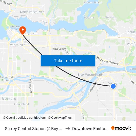 Surrey Central Station @ Bay 10 to Downtown Eastside map