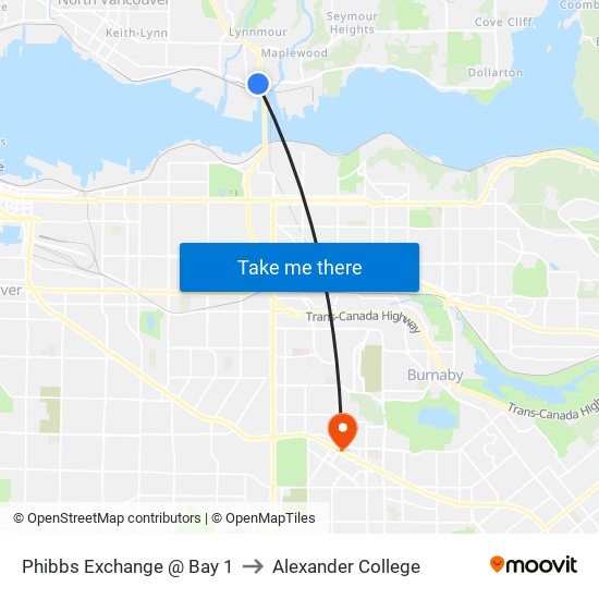 Phibbs Exchange @ Bay 1 to Alexander College map