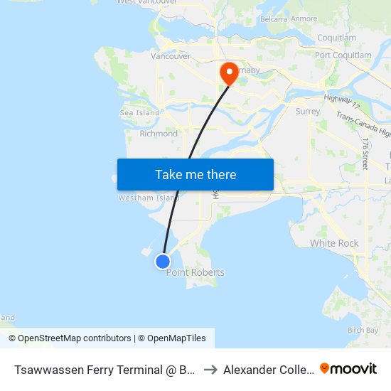 Tsawwassen Ferry Terminal @ Bay 2 to Alexander College map