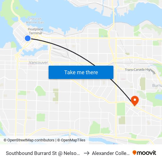 Southbound Burrard St @ Nelson St to Alexander College map
