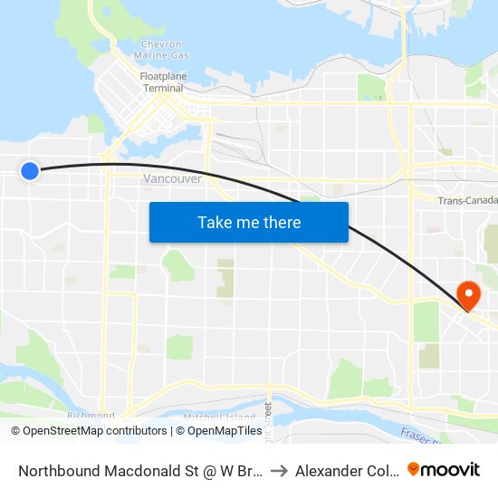 Northbound Macdonald St @ W Broadway to Alexander College map