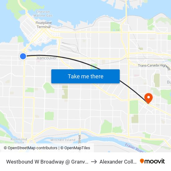 Westbound W Broadway @ Granville St to Alexander College map